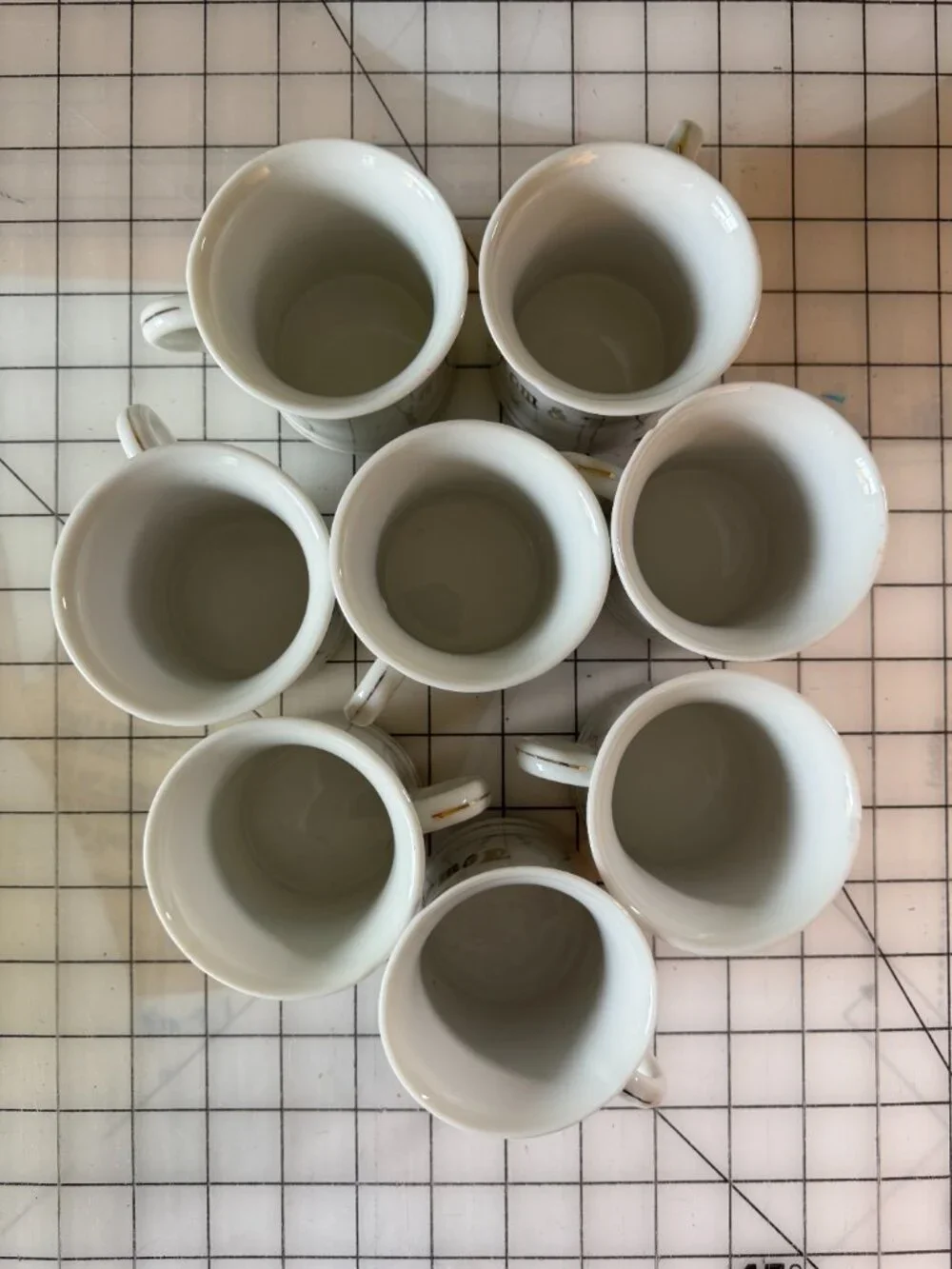 Vintage Tom & Jerry White Mugs Set of 8 Gold Trim Made in Japan